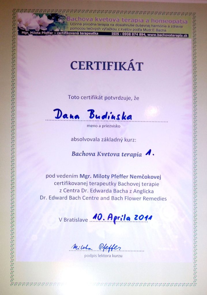 Certifikát Bachova terapia